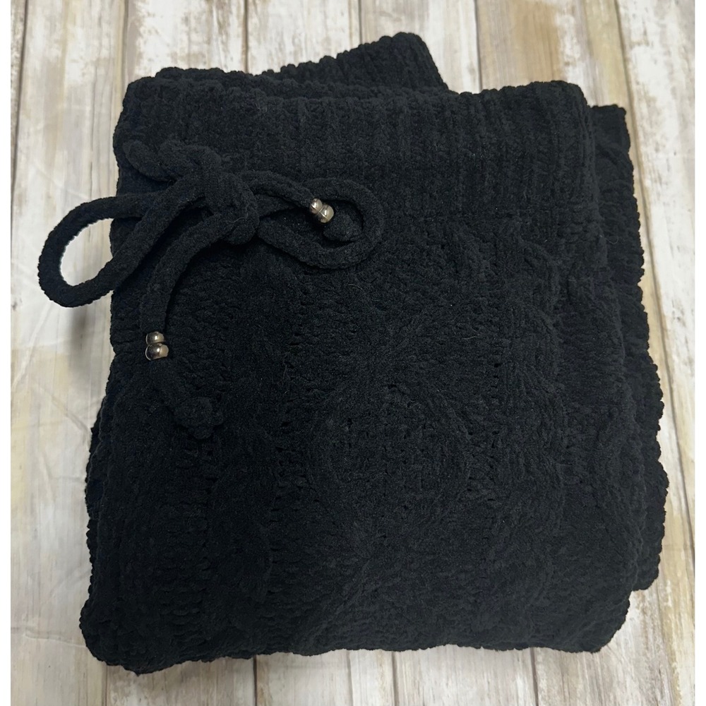 POL Black Cable  Knit Lounge Pants Drawstring Wide Leg Cozy‎ size small